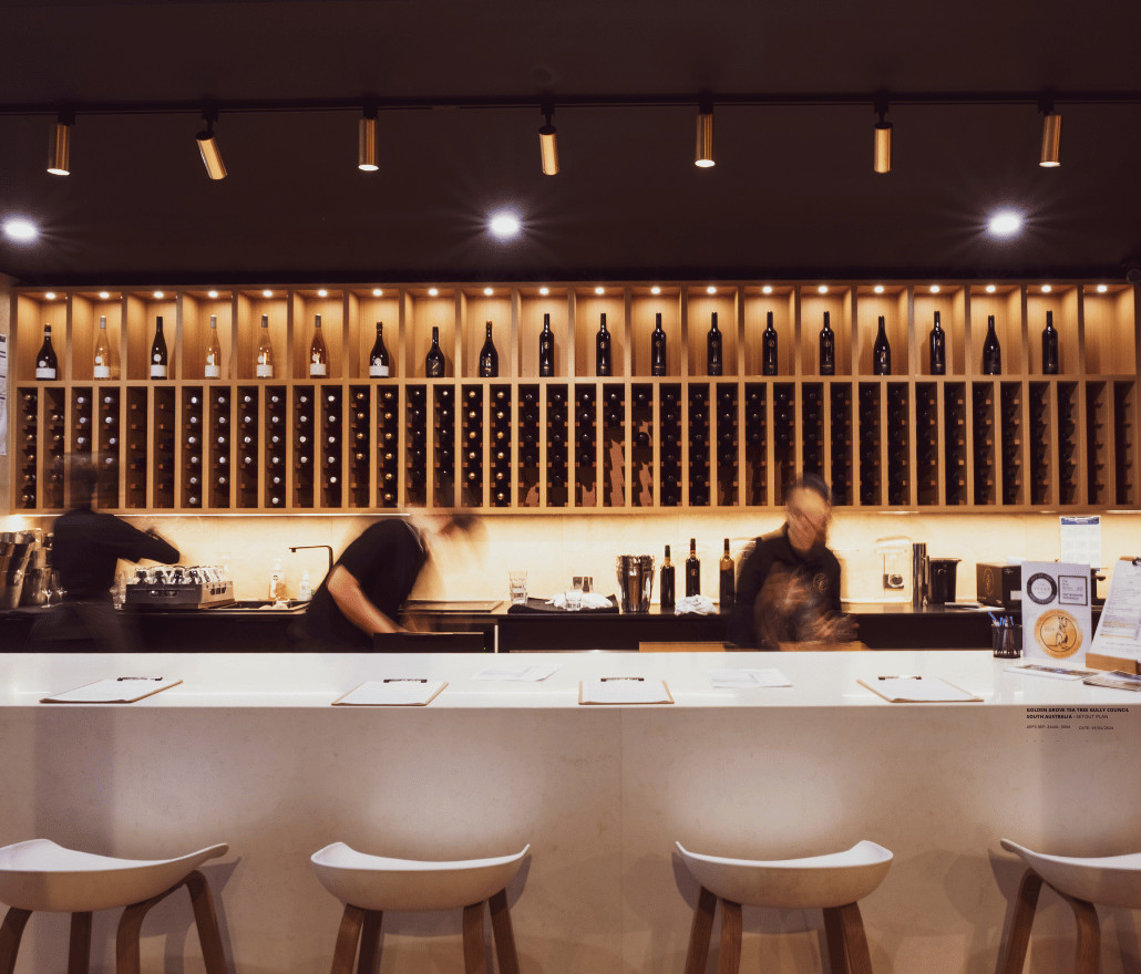 Bar and bottle display at Tenafeate winery